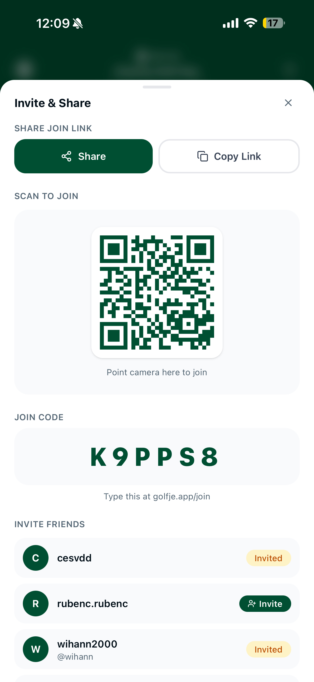 Invite & share with QR code